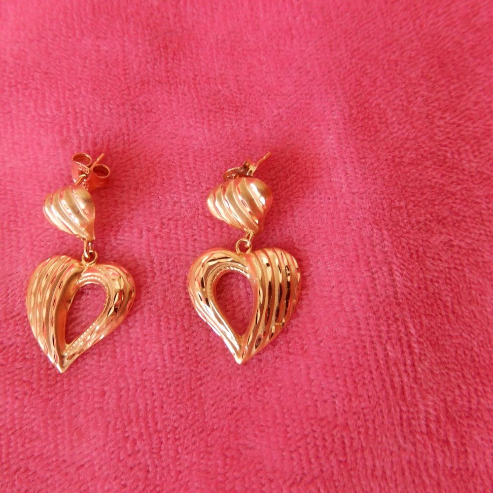1970's 10K Gold CID CLYDE DUNEIER HEARTS EARRING - Picture 10 of 12
